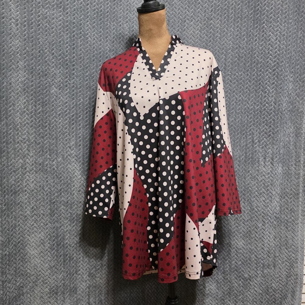 BAISHENGGT Women’s XL Polka Dot Tunic Dress Red Black White Long Sleeve